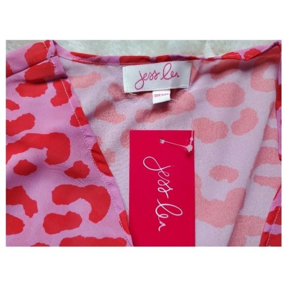New W/Tags One Size Jess Lea feeling sassy leopard kimono Pink and Red Sheer - Picture 10 of 12